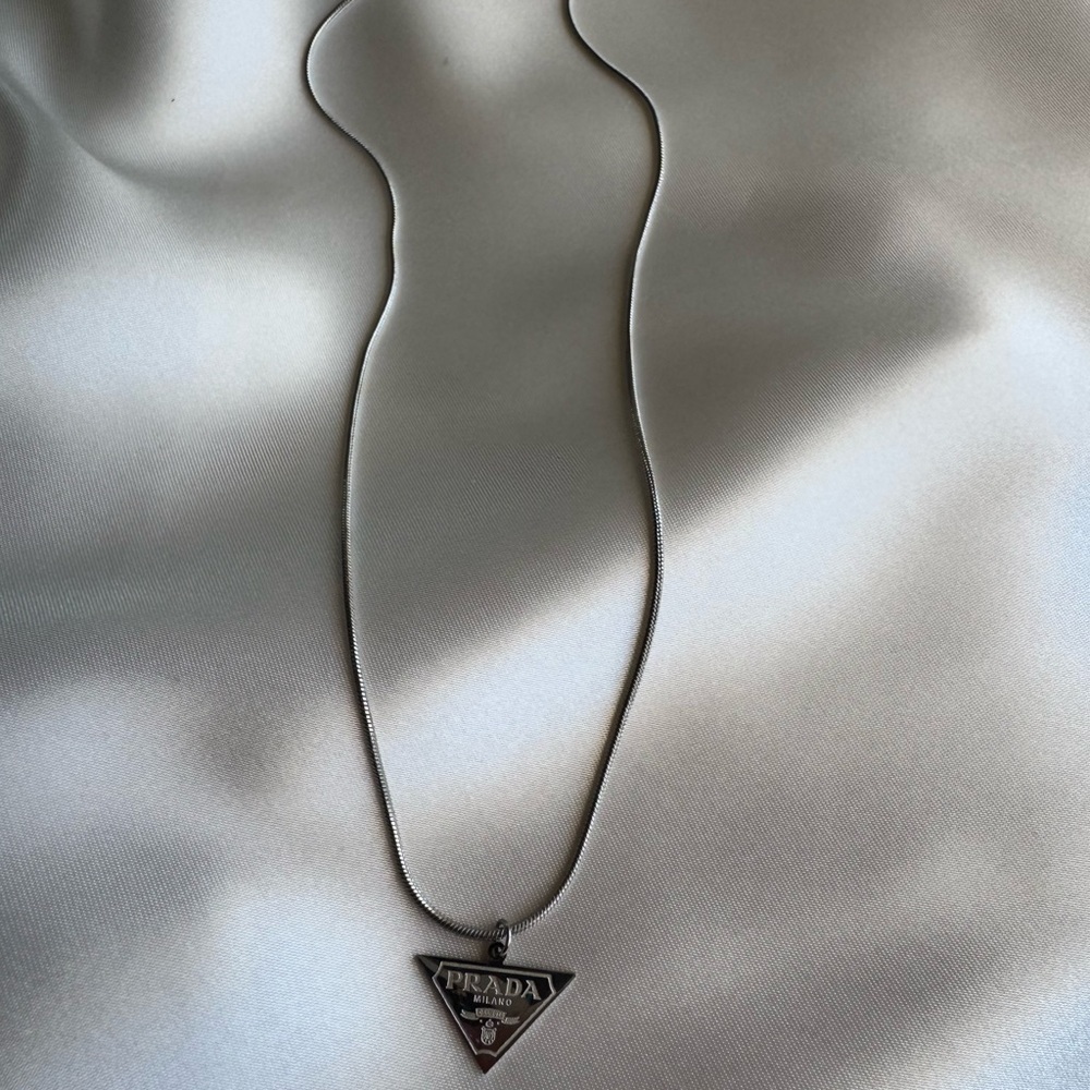 Upcycled Silver Triangle Pendant Necklace - Picture 3 of 5